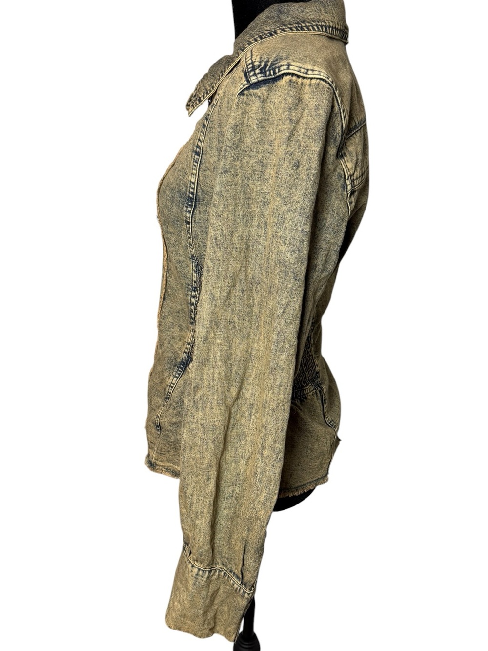 Free People We The Free Zip It Up Denim Jacket Acid Wash Distressed Large - Picture 4 of 11